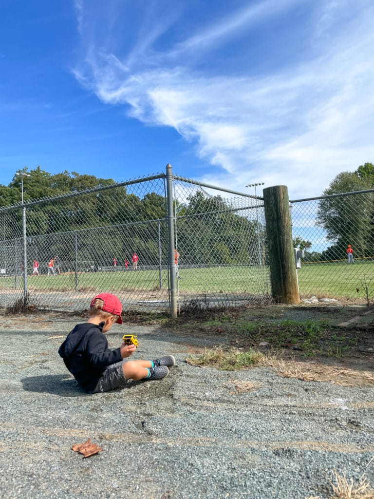 playing trucks in the dirt