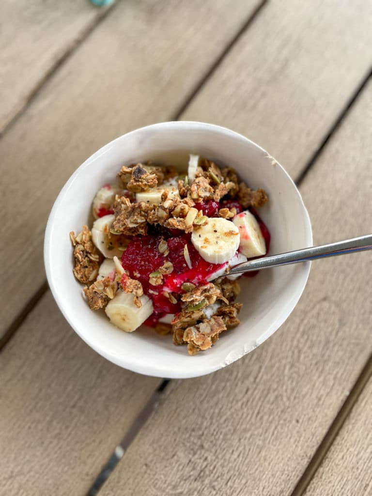 Yogurt, Granola Bar Crumble, Banana, Cranberry Sauce Yogurt, Granola Bar Crumble, Banana, Cranberry Sauce