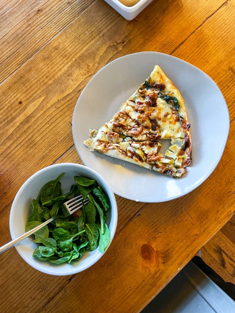 Leftover Beltmont Pizza + Spinach Salad Leftover Beltmont Pizza + Spinach Salad