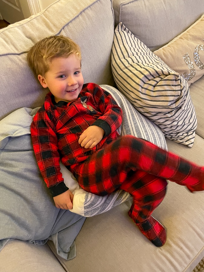 Birch wearing Mazen's old fleece PJs