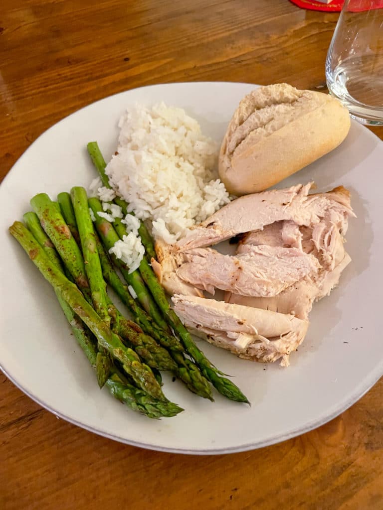Rotisserie Chicken with rice and asparagus Rotisserie Chicken with rice and asparagus