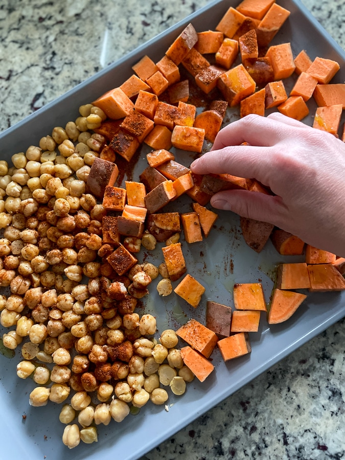 Roast sweet potato, chickpeas and tofu
