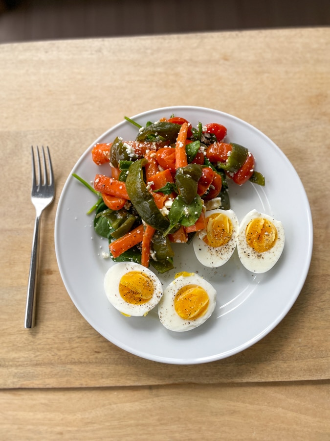 hard-boiled eggs with leftover roasted veg hard-boiled eggs with leftover roasted veg
