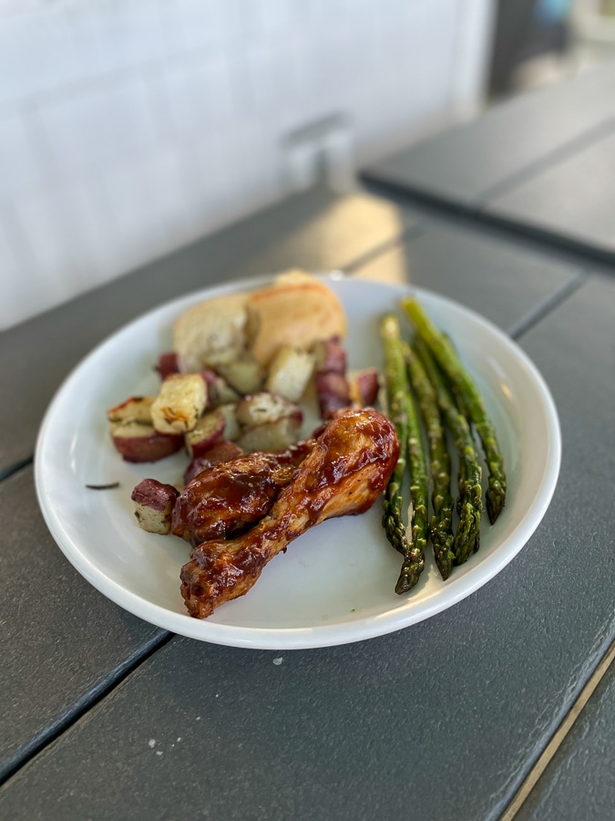 BBQ chicken and roasted asparagus BBQ chicken, roasted asparagus, rosemary potatoes | Shore Is Beautiful