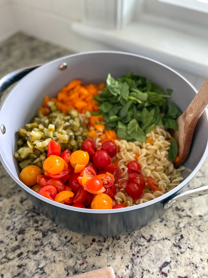combine veggies for pasta salad combine veggies for pasta salad