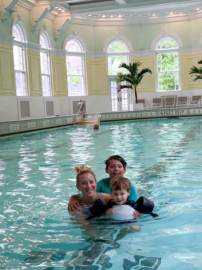 The Homestead indoor pool with family The Homestead indoor pool with family