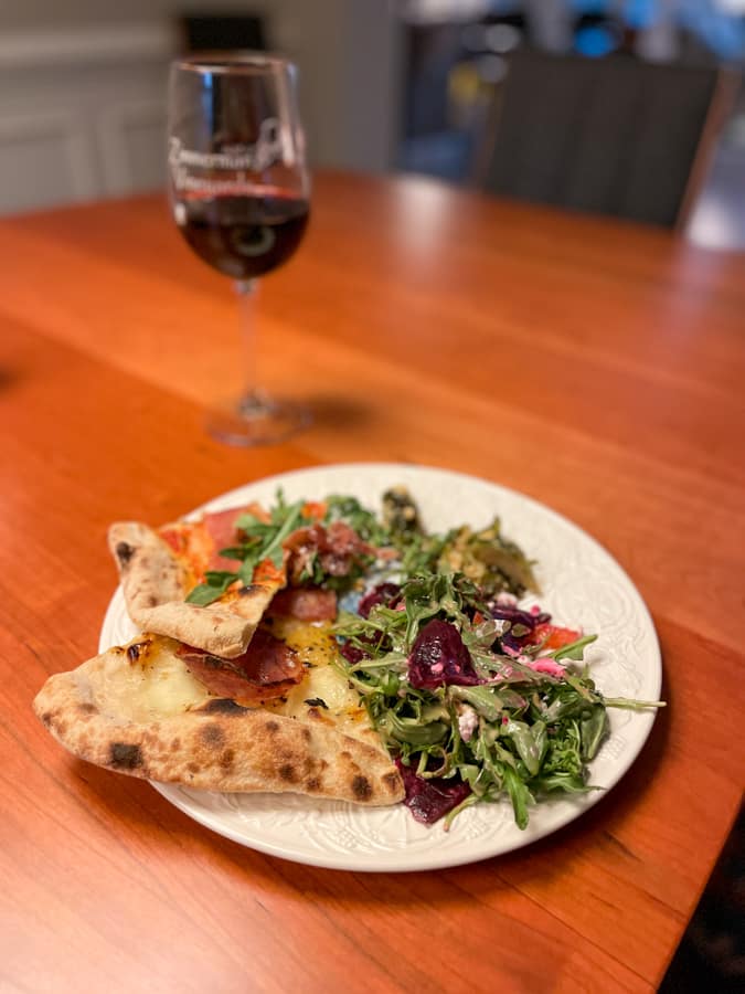 pizza with salad plate of pizza with salad