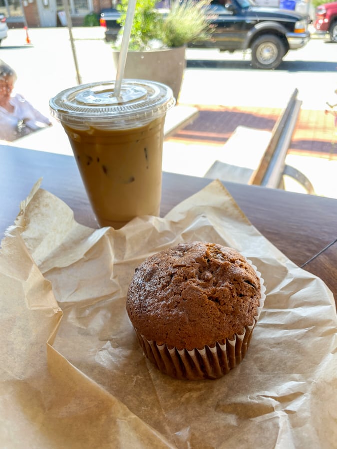 Cup-A-Joe morning glory muffin and iced latte Cup-A-Joe morning glory muffin and iced latte