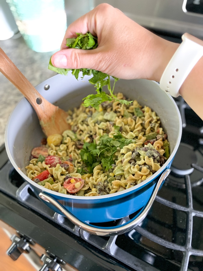 Garnish with cilantro and diced avocado.