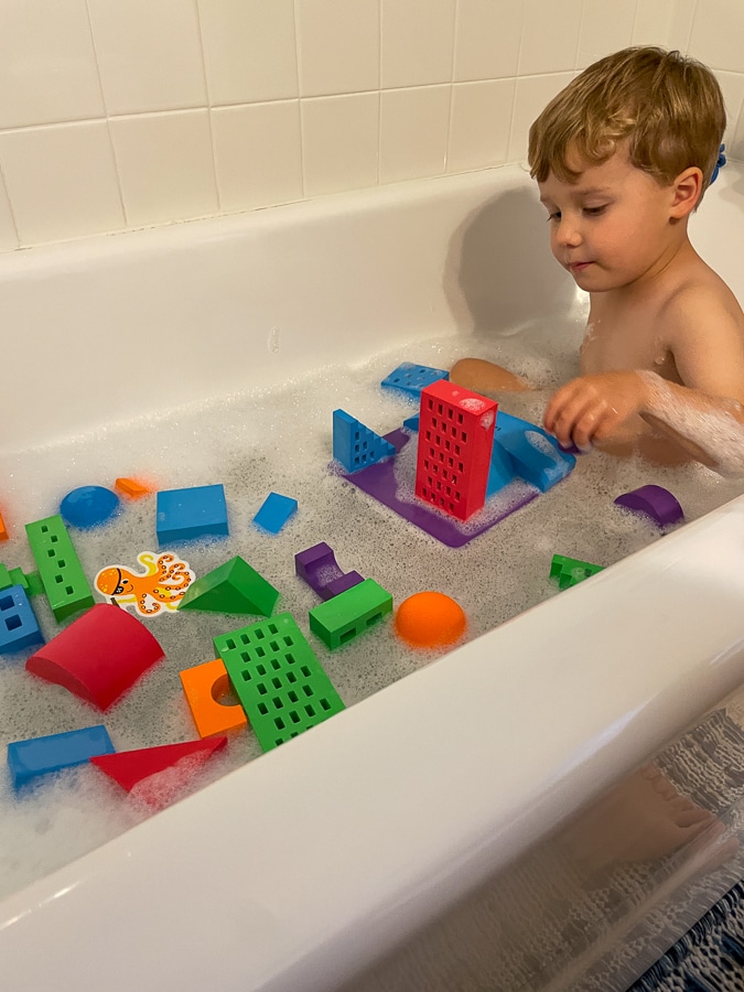 playing blocks during bath | North Gardening