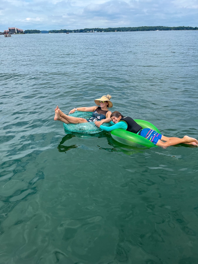 mom and son swimming