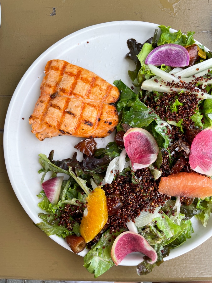 crispy quinoa salad with salmon