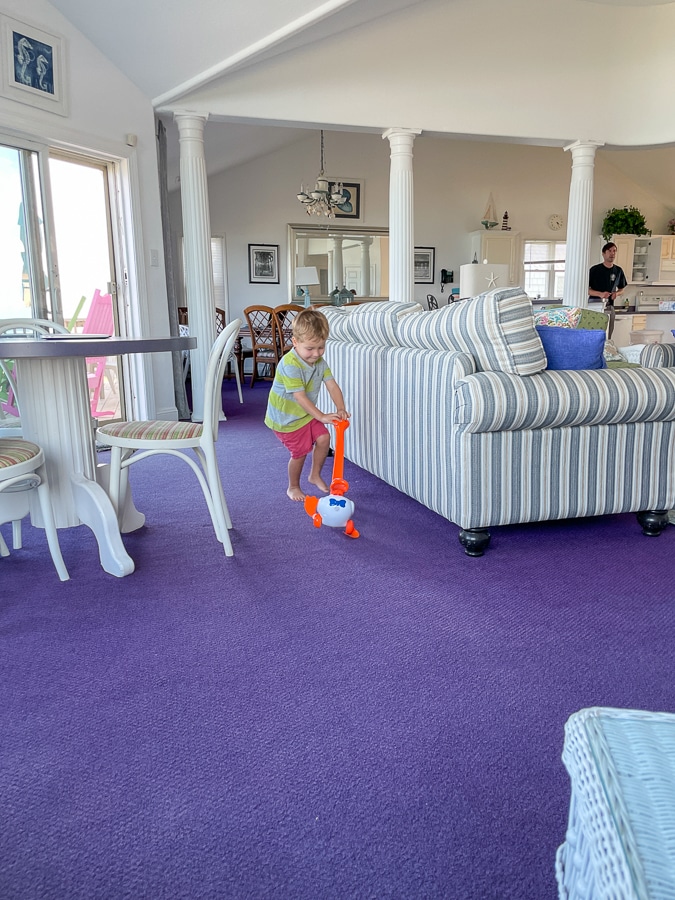 purple carpet Southern Shores house purple carpet