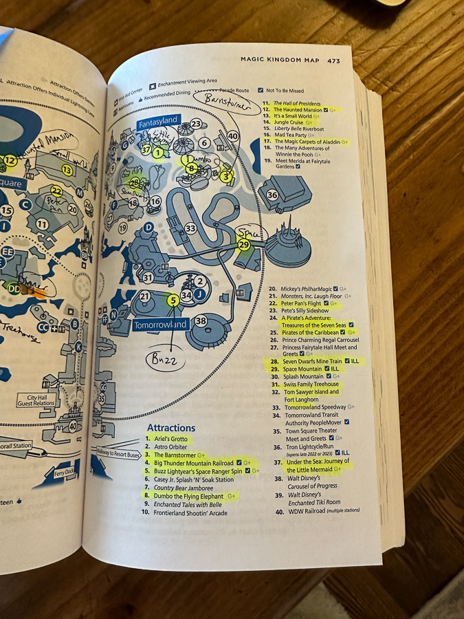 Disney Guide book Disney Guide book marked pages