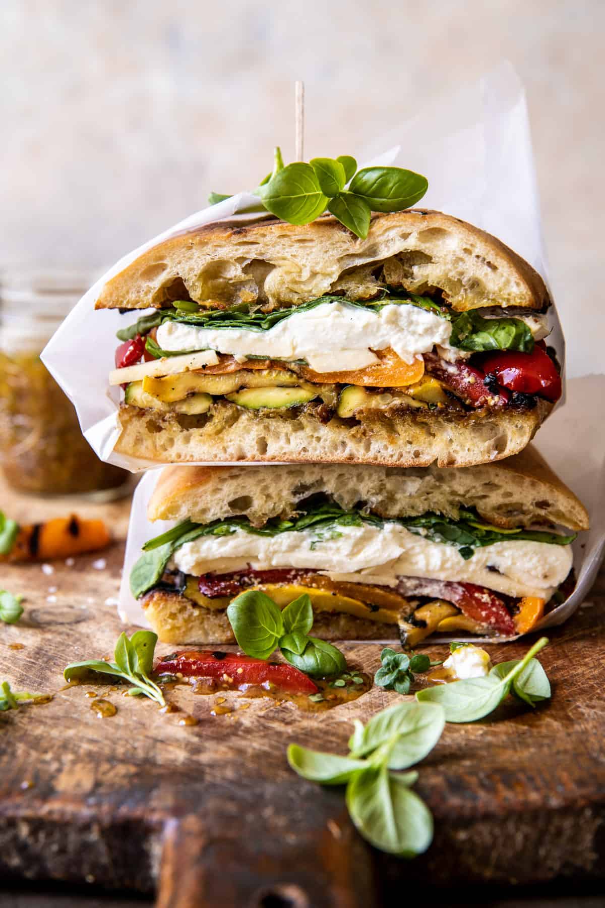 Grilled Vegetable Burrata Sandwich Grilled Vegetable Burrata Sandwich with Lemon Thyme Honey Mustard