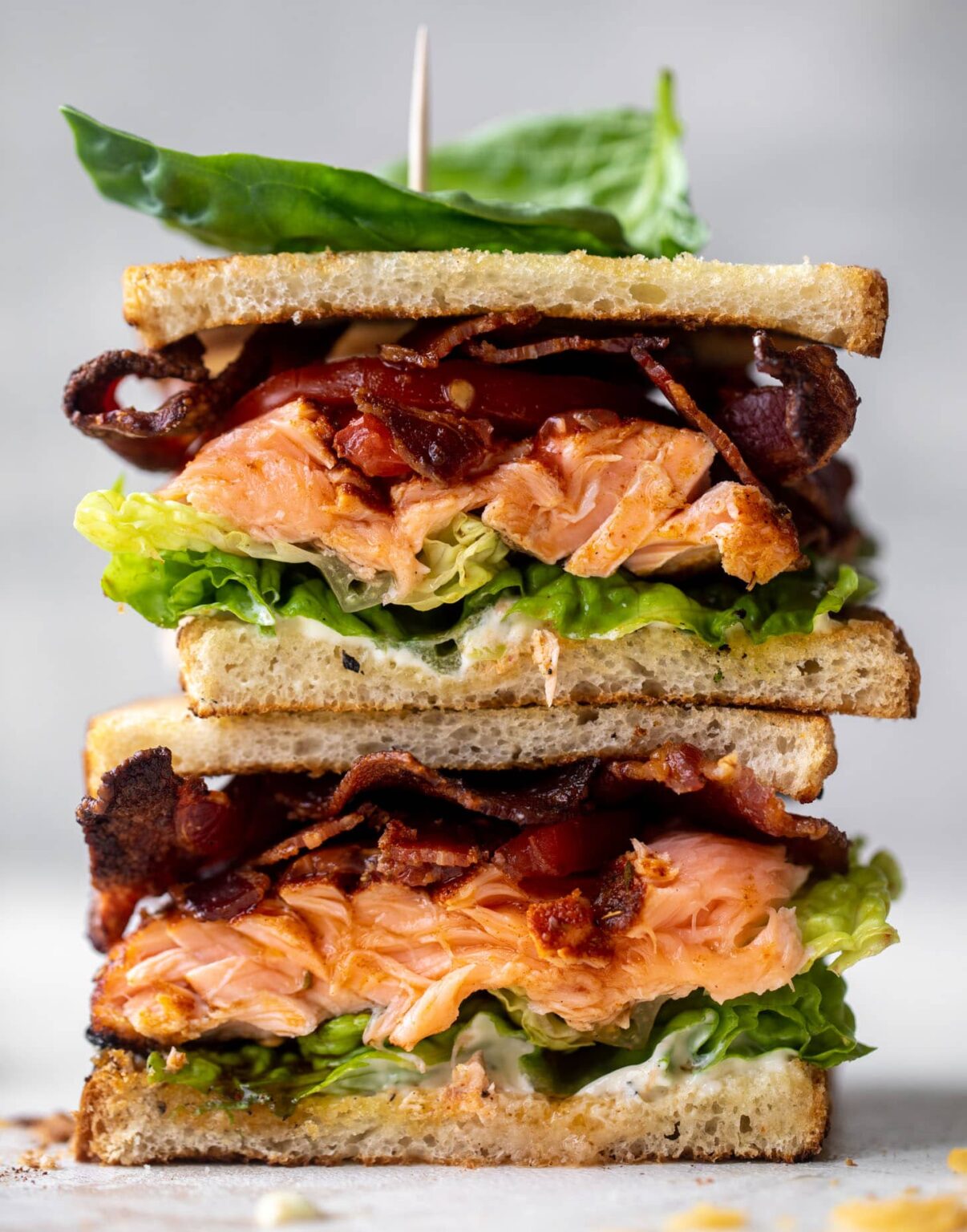 Grilled Salmon Club Sandwich Delicious Sandwich Recipes: Grilled Salmon Club Sandwich with Charred Scallion Mayo