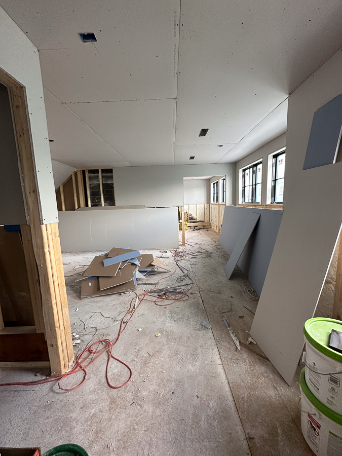 Drywall going in upstairs Drywall going in upstairs