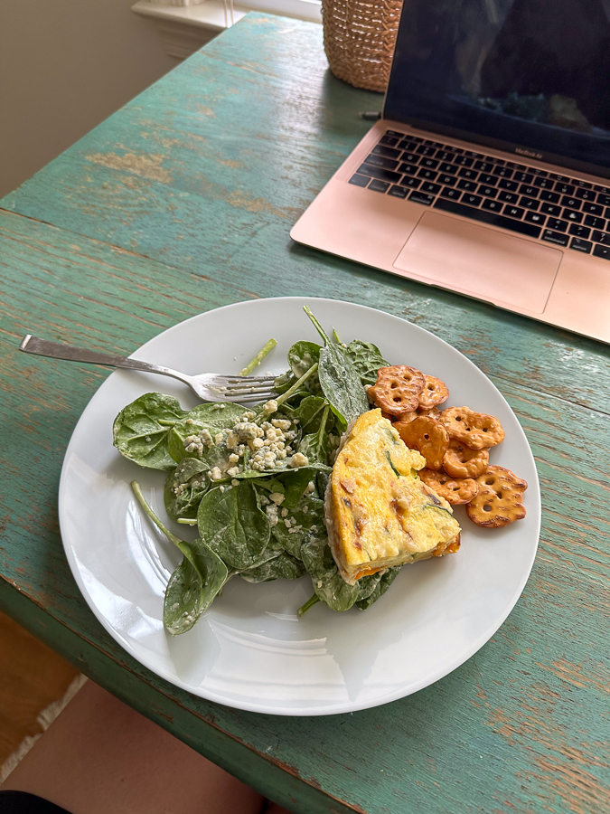 Homemade Quiche, and salad Homemade Quiche, Salad + Pretzel Lunch