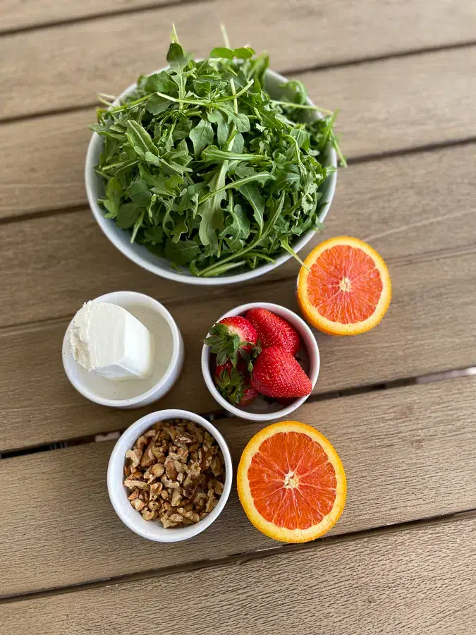 overhead shot of unusual salad ingredients
