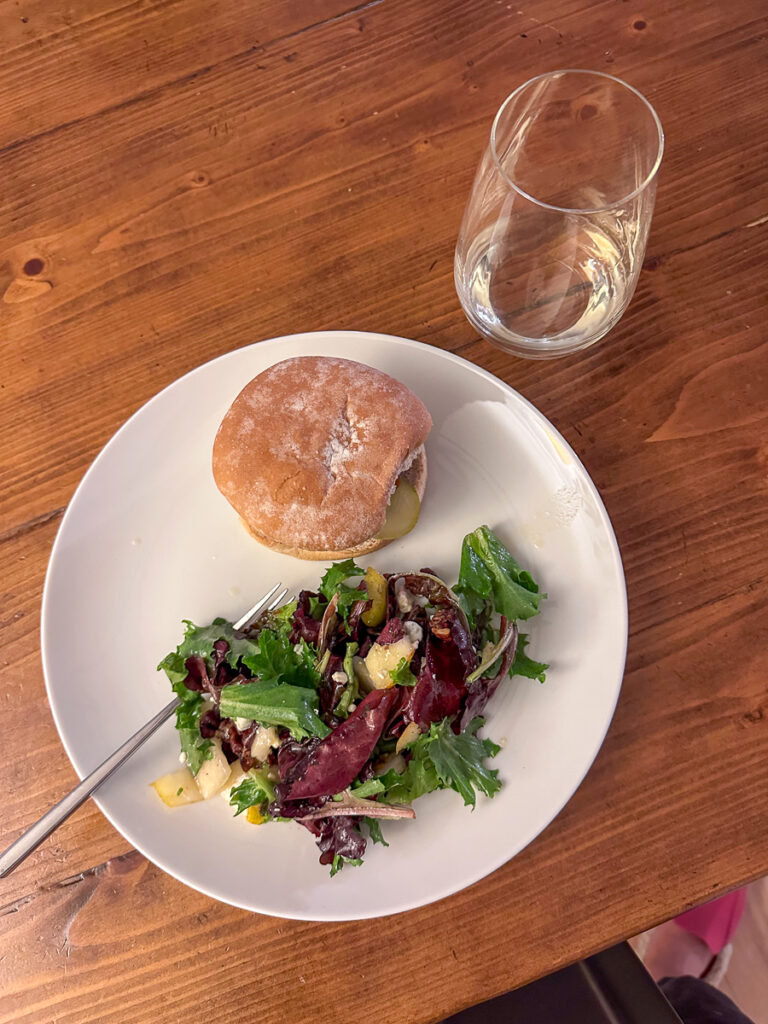 burgers salad and vino burgers, salad, and vino