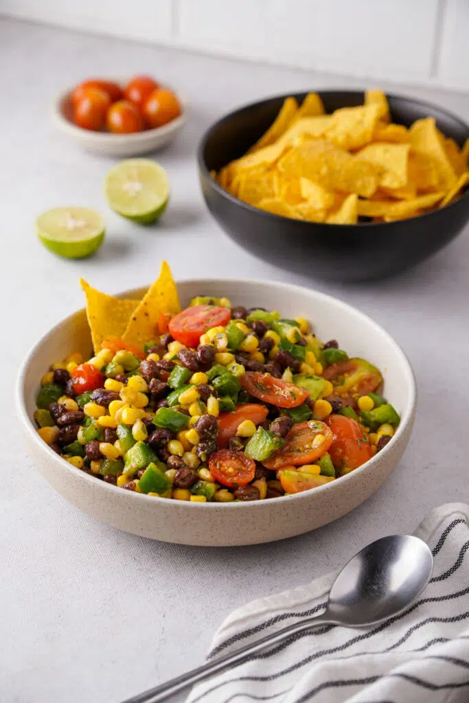 Black Bean Avocado Salad with chips Black Bean Avocado Salad with chips