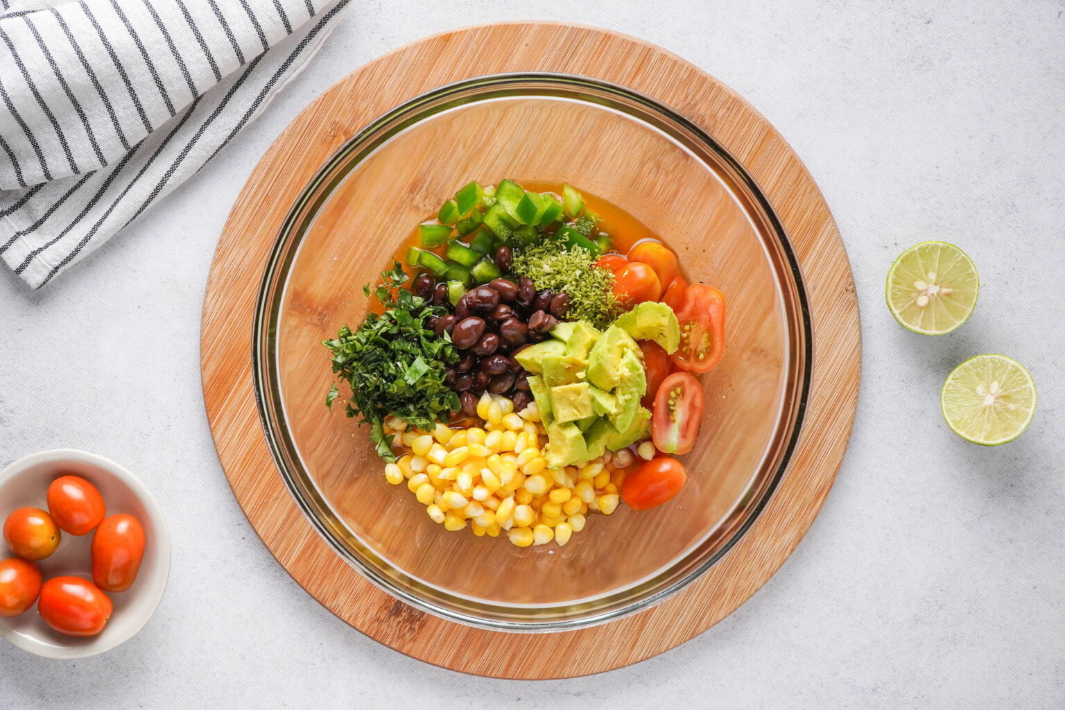 add the veggies to dressing