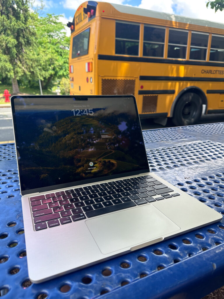 laptop school bus Family Spring Frolicking