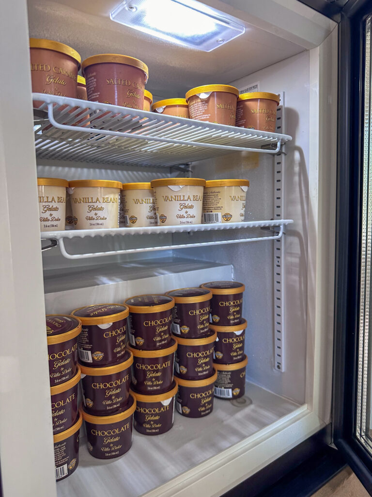 Stocked gelato fridge