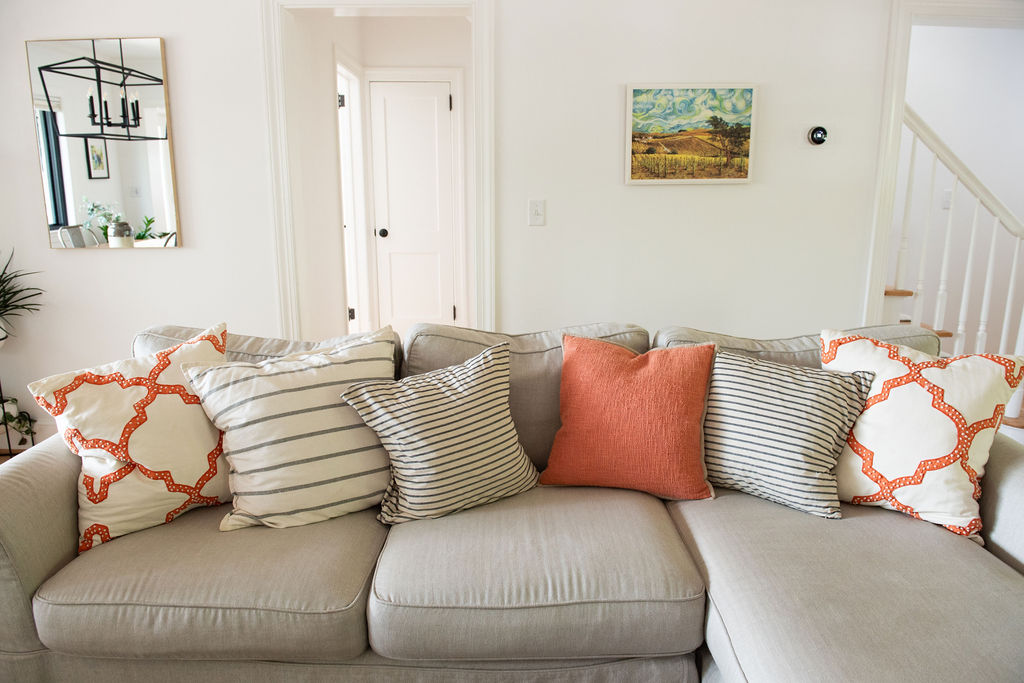 12 Summer Decorating Ideas: throw pillows on a sofa