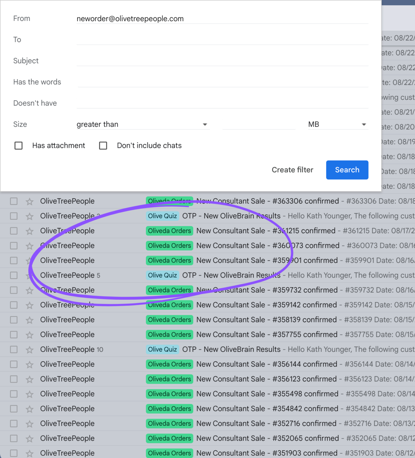 Kath Eats Blogger Kath Younger shares How to Create Rules in Gmail - in photo: second step step: Search for your parameters