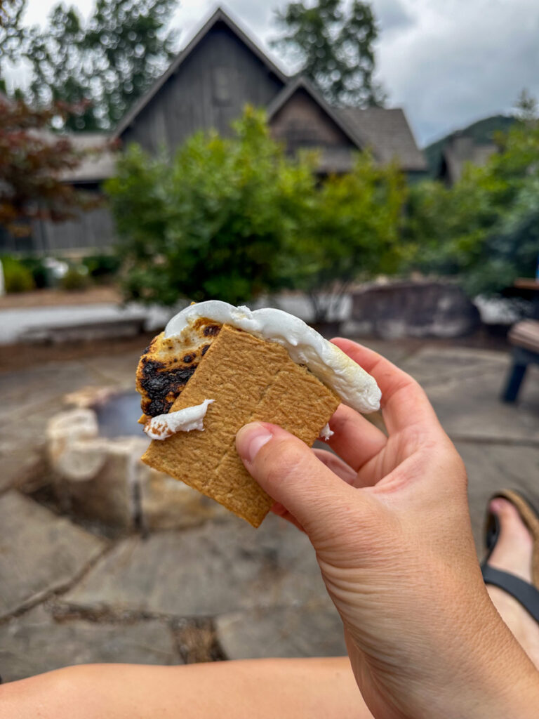 Kath Eats Blogger Kath Younger shares thier Bear Lake Reserve - in photo: person holding smores Kath Eats Blogger Kath Younger shares thier Bear Lake Reserve - in photo: person holding smores