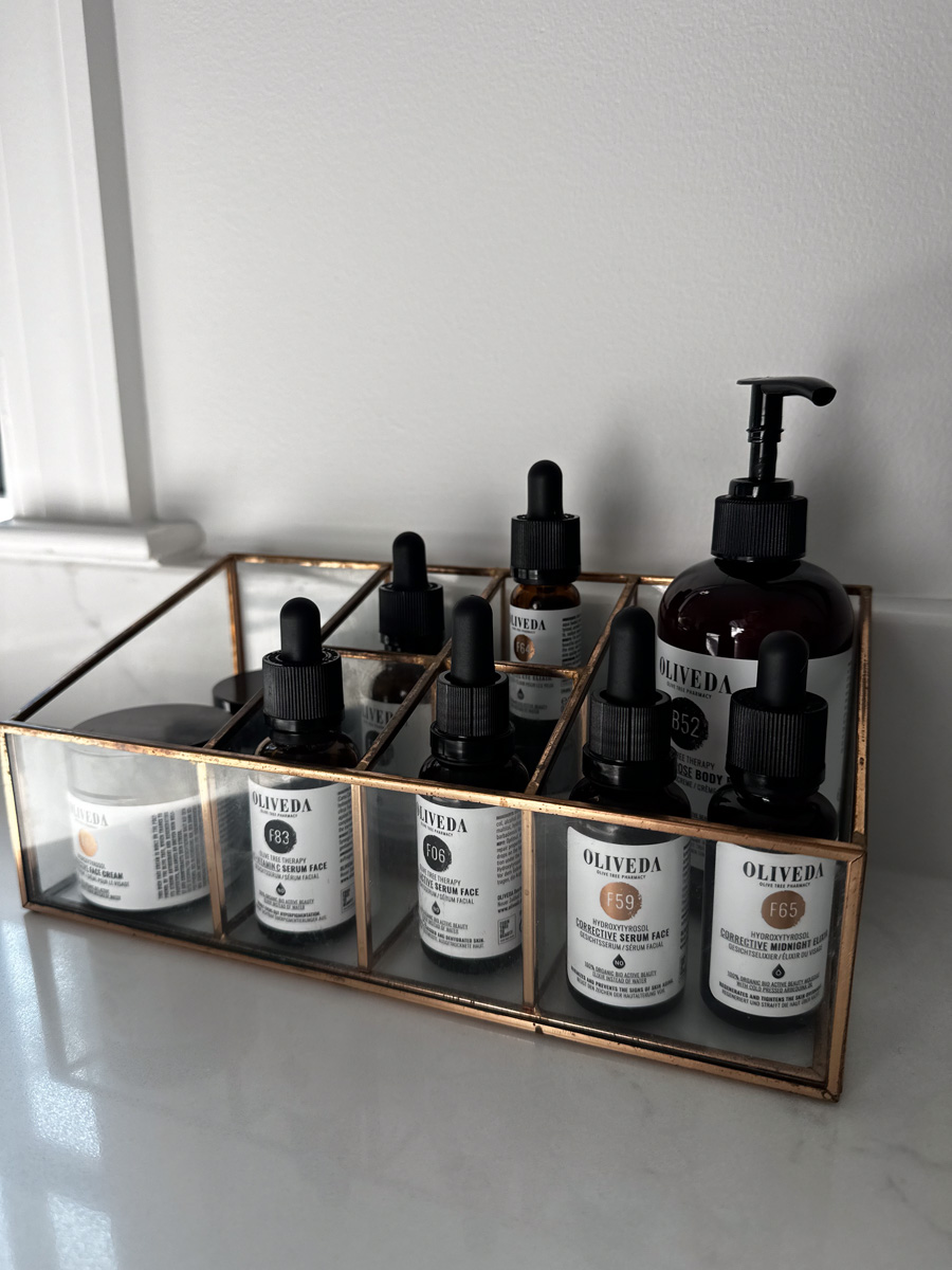 Kath Eats Blogger Kath Younger shares makeup organizer ideas - in photo: makeup organizer from Target with Oliveda skincare products Kath Eats Blogger Kath Younger shares makeup organizer ideas - in photo: makeup organizer from Target with Oliveda skincare products