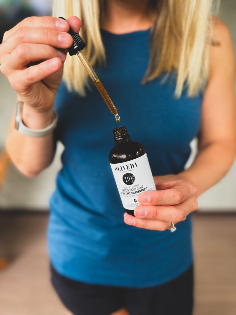 Kath Eats Blogger Kath Younger shares new finds for fall: in photo: Kath showing a bottle and a dropper of I01 HYDROXYTYROSOL + CAMU CAMU OLIVE LEAF CONCENTRATE? Kath Eats Blogger Kath Younger shares new finds for fall: in photo: Kath showing a bottle and a dropper of I01 HYDROXYTYROSOL + CAMU CAMU OLIVE LEAF CONCENTRATE?