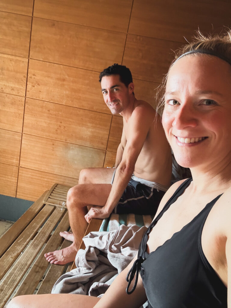 Kath Eats Blogger Kath Younger shares Homestead Holiday - photo of Kath with her husband in the sauna Kath Eats Blogger Kath Younger shares Homestead Holiday - photo of Kath with her husband in the sauna