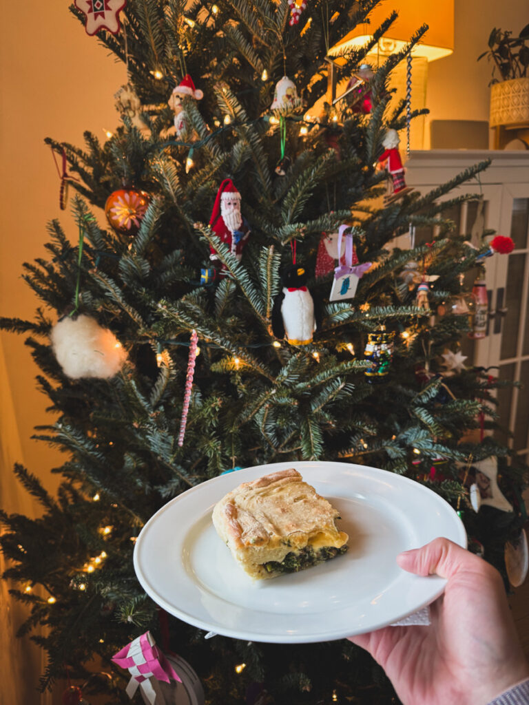 slice of homemade Christmas pizza slice of homemade Christmas pizza