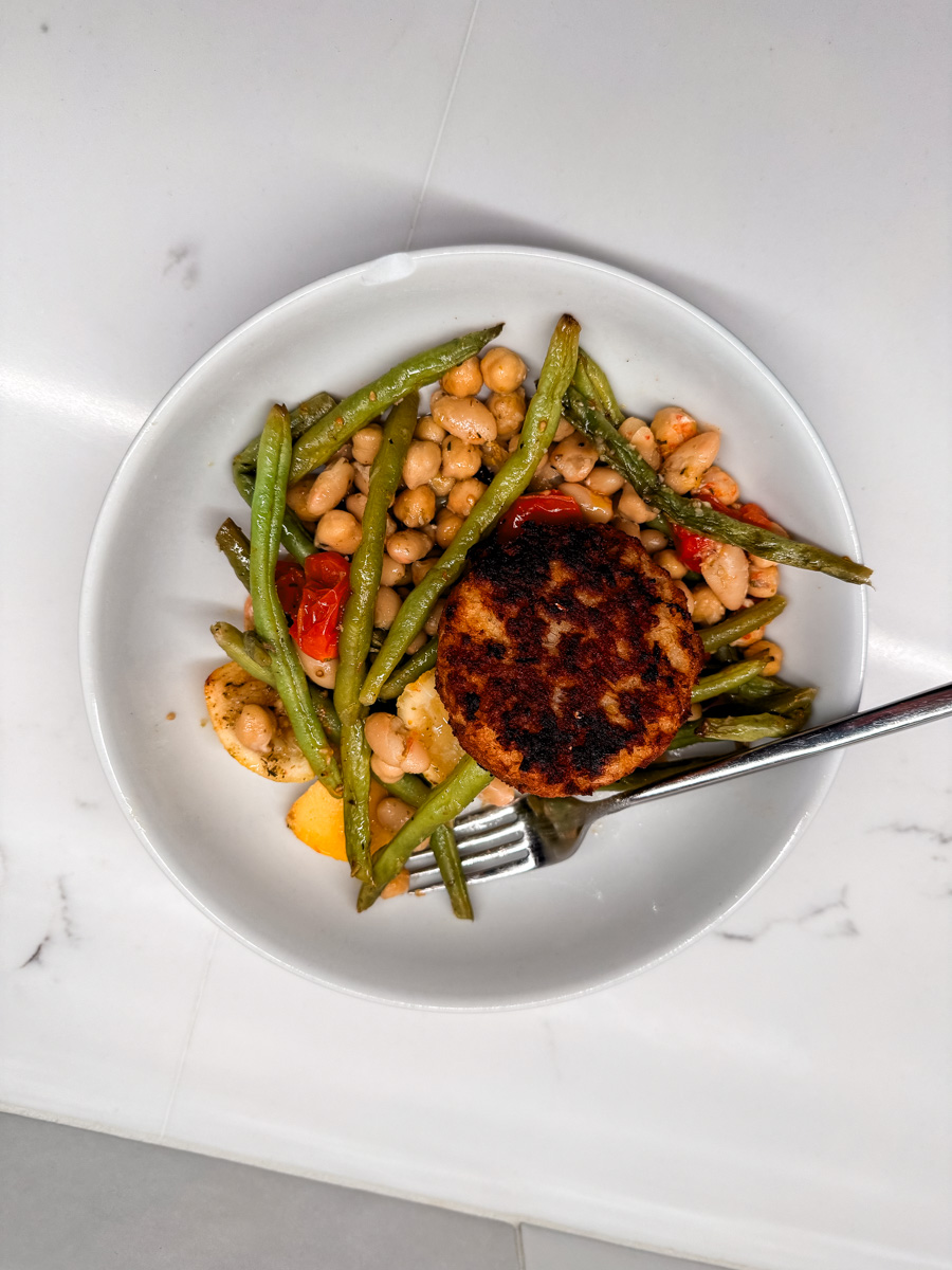 Cod Cake + Leftover Bean Bake