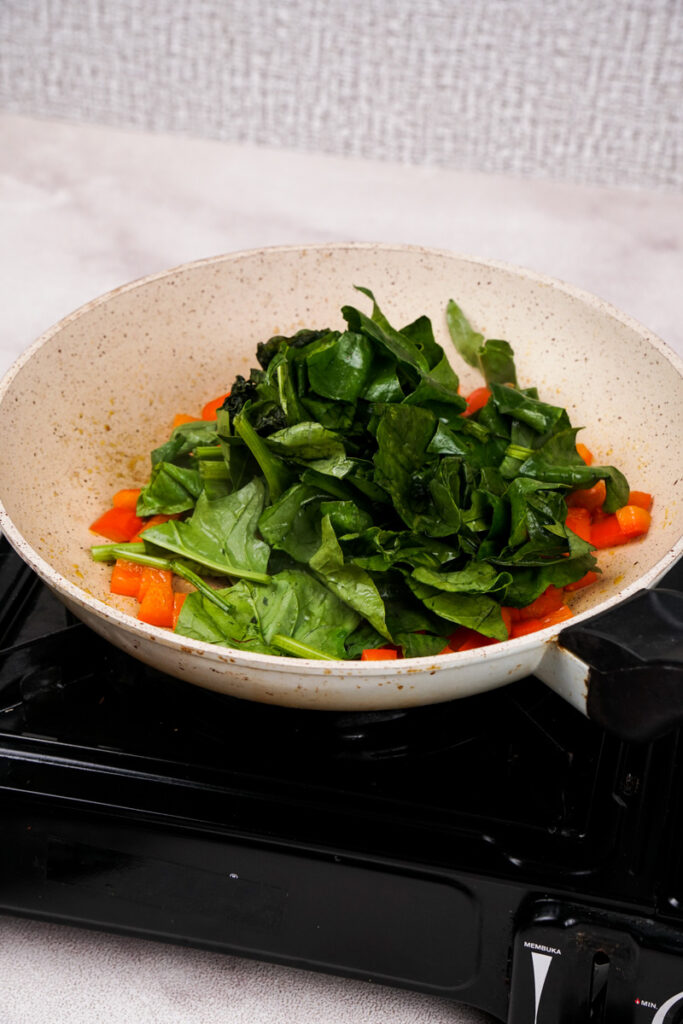 Sauté the Peppers & Spinach