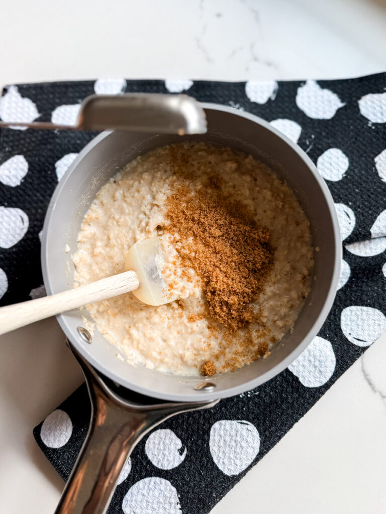 Stir in maple syrup and brown sugar Stir in maple syrup and brown sugar