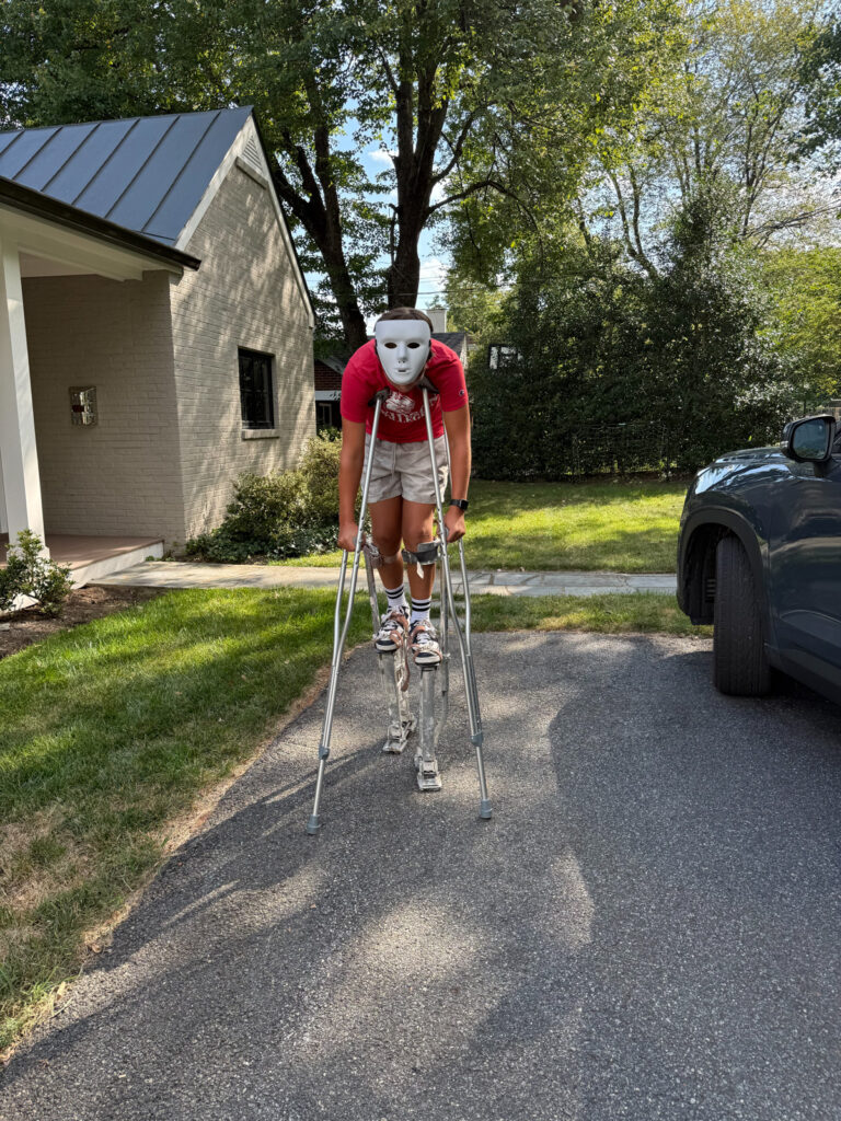 Mazen practicing stilts for Halloween Mazen practicing stilts for Halloween