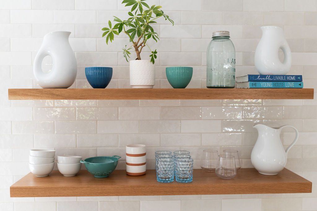 shelf with decor and glasses shelf with decor and glasses